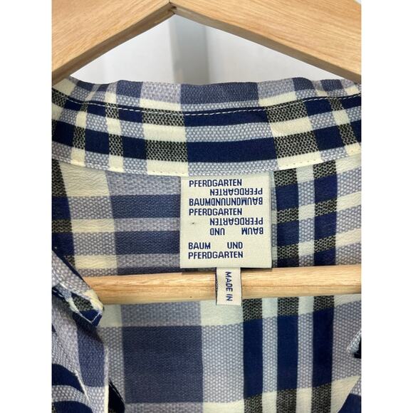 BAUM UND PFERDGARTEN 34 Plaid Moanna Button Shirt Short Sleeve Silk Viscose Blue - Picture 3 of 10